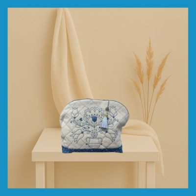 Embroidered Boxed zipper pouch