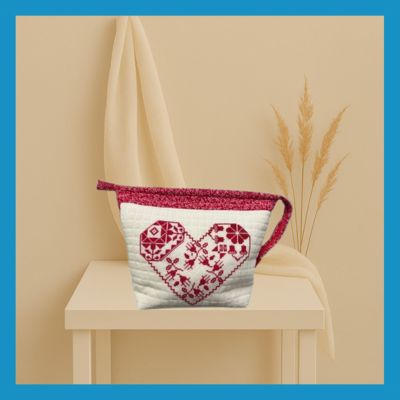 Embroidered Boxed zipper pouch